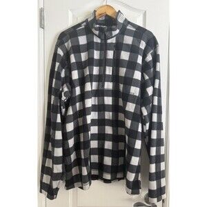 Duluth Trading Co Sweatshirt Mens 2XL Black & White Plaid Long Sleeves 1/4 Zip
